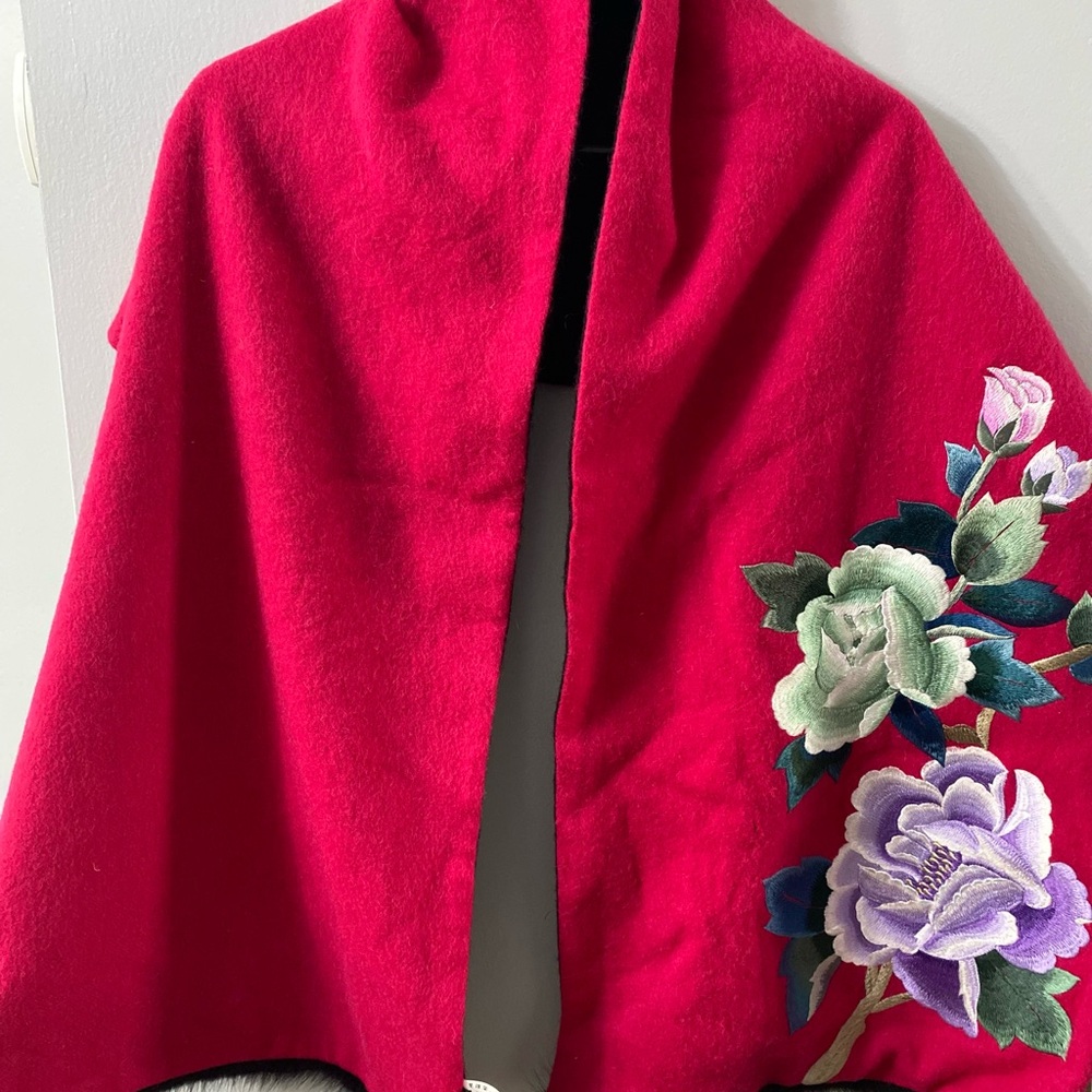 Beautiful Hot Pink Embroidered Floral Shawl Wrap